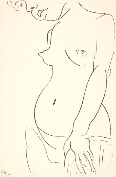 Meztelen nő félalakban, balra néző háromnegyed profilban. A fej felső része levágva alkotó: Henri Matisse