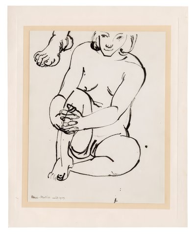 Ülő női akt, az egyik térdét tartva, lábvázlattal alkotó: Henri Matisse