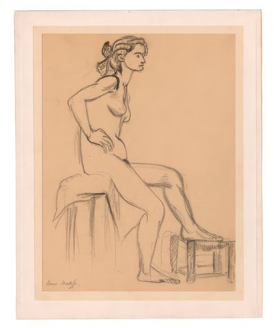 Ülő női akt, egyik lábával egy zsámolyon alkotó: Henri Matisse