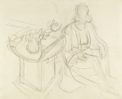 Ülő nő - Csendélet virágokkal az asztalon (szén, vászon) alkotó: Henri Matisse