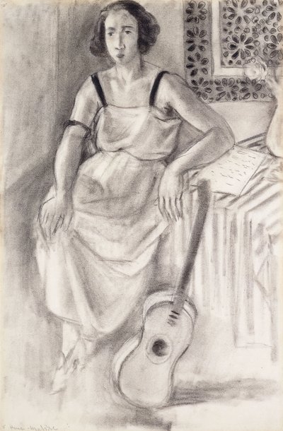 Gitárral ülő nő, 1921-23 körül (szén, papír) alkotó: Henri Matisse