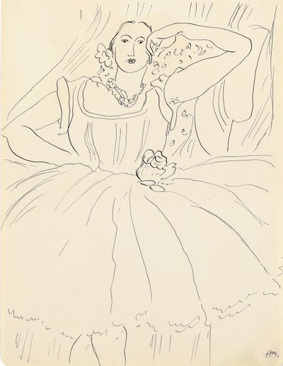Nő estélyi ruhában (toll és tus, papír) alkotó: Henri Matisse