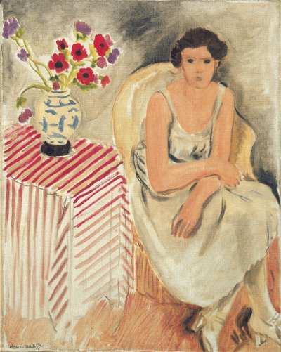 Nő egy széken - Virágok az asztalon, vagy szegfűk alkotó: Henri Matisse