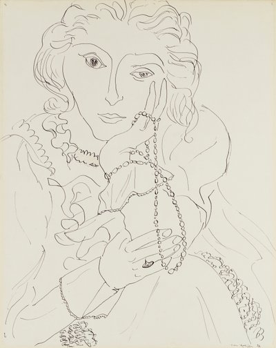 Nő fodros inggel és gyöngy nyaklánccal alkotó: Henri Matisse