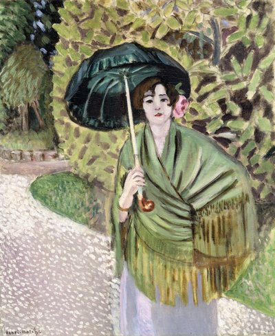 Nő zöld napernyővel alkotó: Henri Matisse
