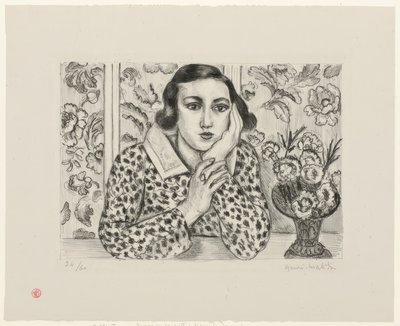 Fiatal lány virágos paraván mellett dől alkotó: Henri Matisse