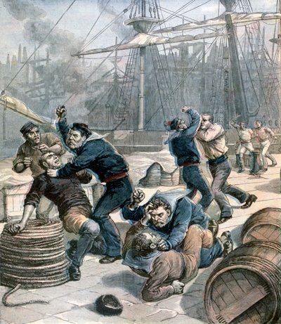 Dulakodás angol és német tengerészek között a londoni Millwall Docksban, 1892 alkotó: Henri Meyer