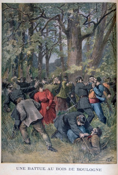 Harc csendőrök és civilek között a Bois de Boulogne-ban, Párizsban, 1895 alkotó: Henri Meyer