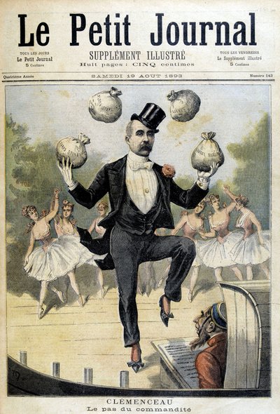 Georges Clemenceau fonttal zsonglőrködik – az 1893.08.19-i „” Le Petite Journal”-ban alkotó: Henri Meyer