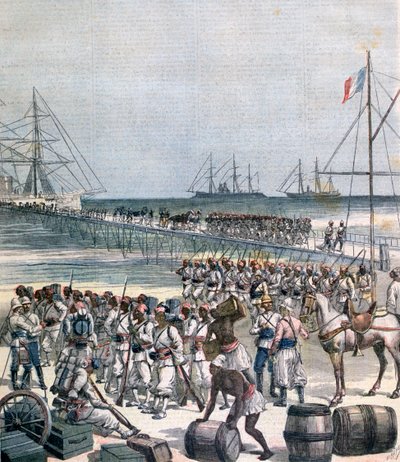 A szenegáli csapatok partraszállása a Cotonou-i New Wharfnál, Beninben, 1892 alkotó: Henri Meyer