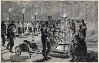 A Liberális Művészetek Palotájának éjjeli menedékhelye a Champs de Mars-ban 1891-ben – Henri Meyer rajza, Navellier metszete az 1891-es „Le journal illustrious”-ban alkotó: Henri Meyer