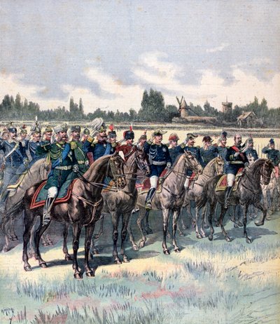 Katonai szemle Saussier tábornokkal és külföldi katonai attasékkal, 1891. július 14. alkotó: Henri Meyer