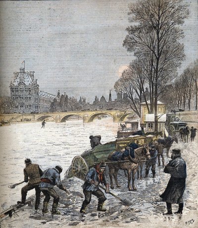 Párizs a hó alatt 1895-ben 1895-ös kis újság (metszet) alkotó: Henri Meyer