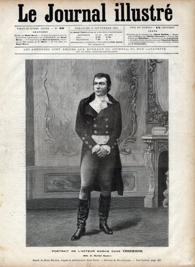Leon Marais (1853-1891) portréja a „Thermidor”-ban, viktoriánus Sardou Martial Hugon szerepében – Henri Meyer rajza, Navellier metszete az 1891-es „Thermidor”-ban alkotó: Henri Meyer