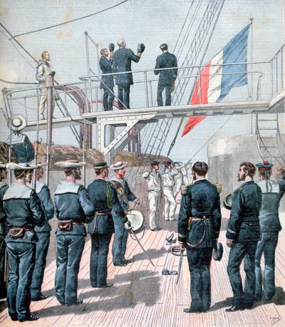 Tisztelet a zászló előtt, francia haditengerészeti manőverek, 1891 alkotó: Henri Meyer