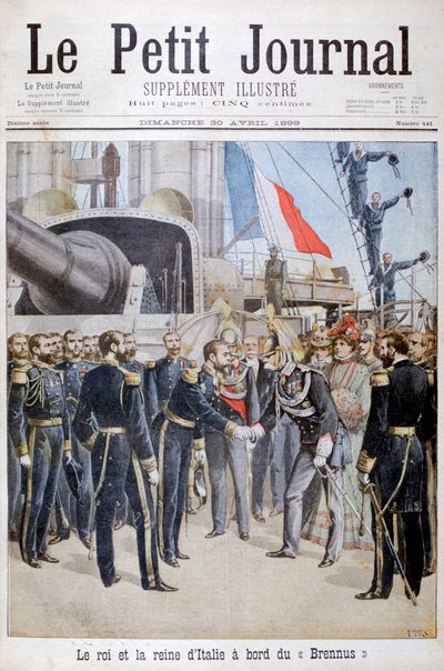 A király, Olaszország királynője a Brennus francia csatahajó fedélzetén, 1899 alkotó: Henri Meyer