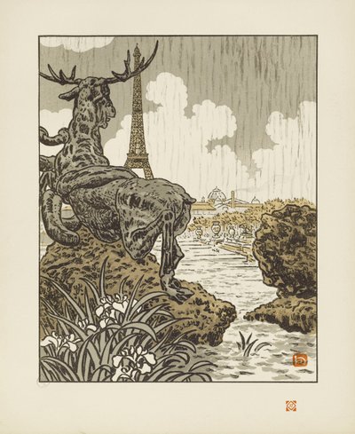 Frémiet jávorszarvasa mögött [Az Eiffel-torony harminchat látképe] alkotó: Henri Rivière