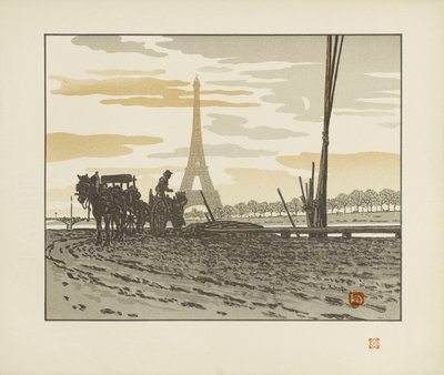 A Passy-rakpartról. Szénszállítók [Az Eiffel-torony harminchat látképe] alkotó: Henri Rivière