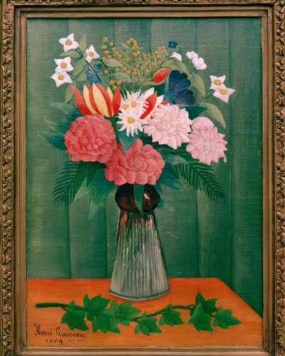 Virágcsokor a borostyán ágánál alkotó: Henri Rousseau