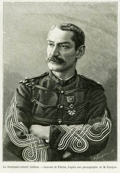 Gallieni József alezredes (1849-1916). Thiriat metszete a történet illusztrálására Két hadjárat Francia Szudánban alkotó: Henri Thiriat