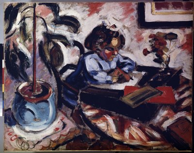 ""La petite ecoliere"" (Egy kis iskoláslány) Kislány az iskolai házi feladatát csinálja. Henri Victor Gabriel Le Fauconnier (1881-1946) festménye 1907 Méret: 73x92 cm Ermitázs Múzeum, Szentpétervár (Szentpétervár) alkotó: Henri Victor Gabriel Le Fauconnier