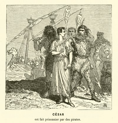 Julius Caesar a cilíciai kalózok fogságába esett, miközben átkelt az Égei-tengeren, ie 75 körül (metszet) alkotó: Henri de (after) Montaut