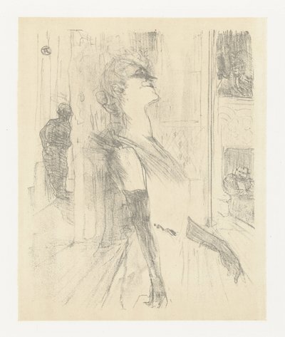 Portret van színésznő Yvette Guilbert tijdens optreden Yvette Guilbert a színpadon Yvette Guilbert: angol sorozat (sorozat címe) alkotó: Henri de Toulouse Lautrec (signed by artist)