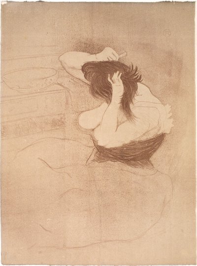Haját fésülködő nő, frizura alkotó: Henri de Toulouse-Lautrec