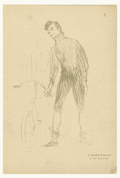 Portré Albert Zimmerman kerékpárosról és kerékpárjáról Zimmerman et sa machine (cím az objektumon) alkotó: Henri de Toulouse-Lautrec