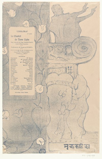 A Le chariot de terre cuite című darab műsora Felix Fénéon színésszel az indiai elefánt feletti erkélyen állva Program pour Le cariot de terre cuite alkotó: Henri de Toulouse-Lautrec