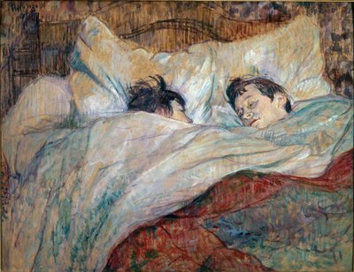 Az ágy. Két alvó gyerek - olaj, karton alkotó: Henri de Toulouse Lautrec