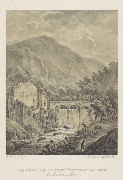 Hegyi táj vízimalommal Trier közelében Vue díj dans le ci dev. Éectorat de trèves (cím a tárgyon) alkotó: Henri van Assche