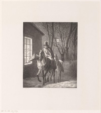 Férfi lóháton lovagol a ház mellett alkotó: Henri van Seben