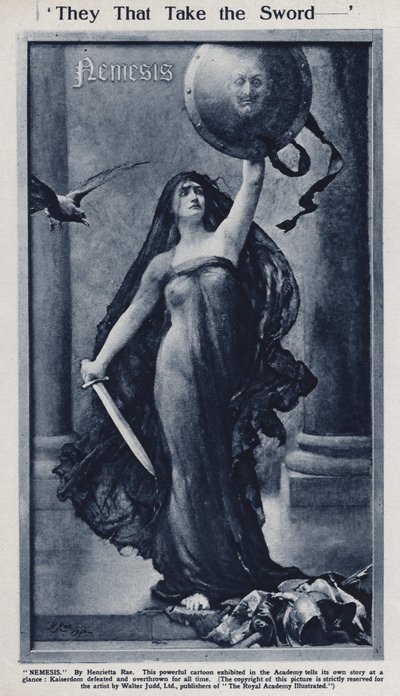 Nemezis, rajzfilm II. Vilmos császár és Németország vereségéről az első világháborúban a Királyi Akadémián (litho) alkotó: Henrietta (after) Rae