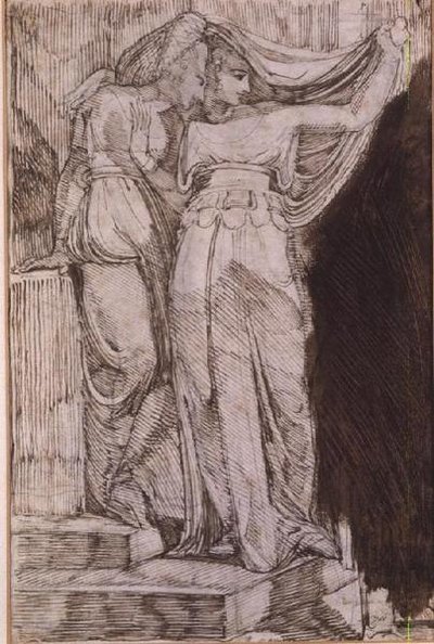 Két női alak áll a lépcsőn, Róma, 1787. május alkotó: Johann Heinrich Füssli