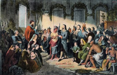 Pocahontas és John Rolfe házassága 1614-ben Jamestownban. alkotó: Henry (after) Brueckner