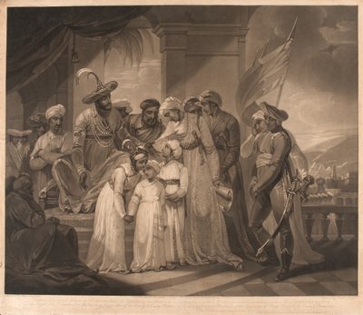 „Tippoo Sultaun szállítja Gullumallinak, a Vakeel két fiát” (litográfia) alkotó: Henry (after) Singleton