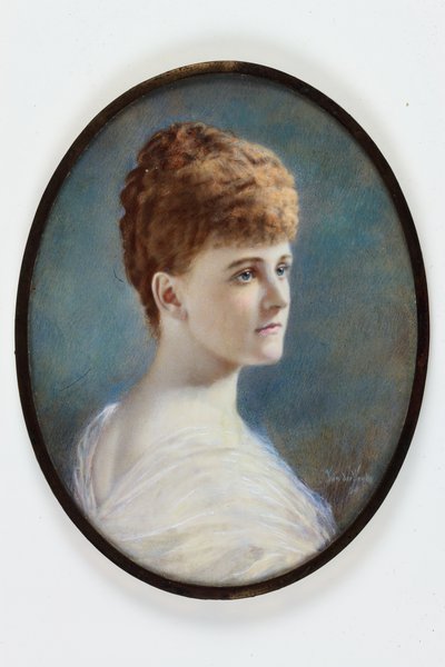 Egy fehér ruhás hölgy, valószínűleg Frances Evelyn (Daisy) Greville, szül. Maynard, Lady Brooke, később Warwick grófnője alkotó: Henry (attr.to) Van der Weyde