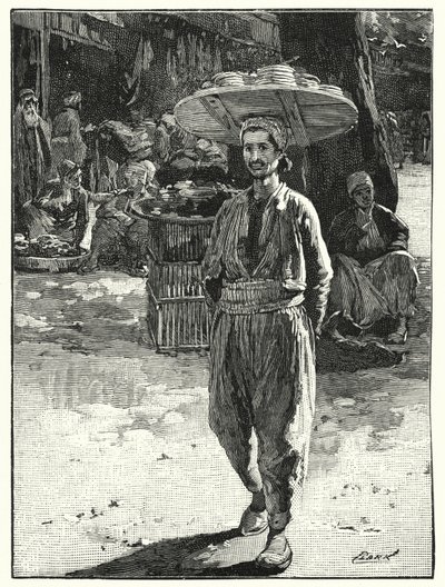 Keleti pék kosárral a fején (litho) alkotó: Henry Andrew Harper