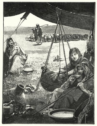 Sátorélet keleten, tejforgás (litho) alkotó: Henry Andrew Harper