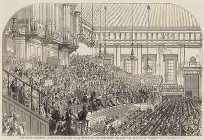 A békekongresszus az Exeter Hallban, Sir David Brewster, az elnök felolvassa a megnyitó beszédet alkotó: Henry Anelay