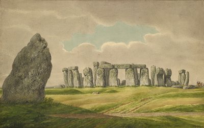 Stonehenge az ÉK-ből, romokkal és sarokkővel, szekérrel, lóval, személlyel, 1824-1839 alkotó: Henry Browne
