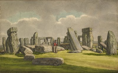 Stonehenge a nyugati délnyugatról, romokat mutat be katonával, 1824-1839 alkotó: Henry Browne