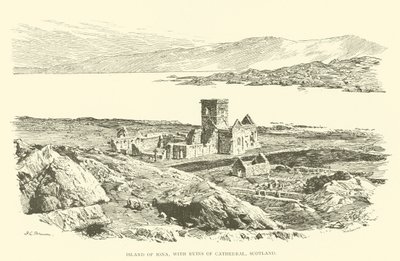 Iona szigete, a katedrális romjaival, Skócia (metszet) alkotó: Henry Charles Brewer