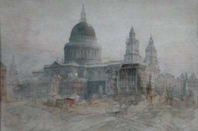 Szent Pál-székesegyház a háború után, 1947 körül (akvarell és ceruza papíron) alkotó: Henry Charles Brewer