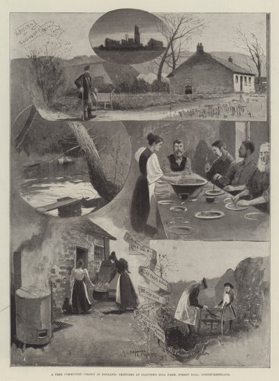 Egy szabad kommunista kolónia Angliában, Vázlatok a Clousden Hill Farmon, Forest Hall, Northumberland alkotó: Henry Charles Seppings Wright