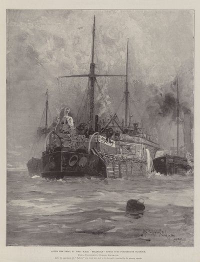 Tűzpróbája után a HMS Belleisle bevontatta magát Portsmouth kikötőjébe alkotó: Henry Charles Seppings Wright
