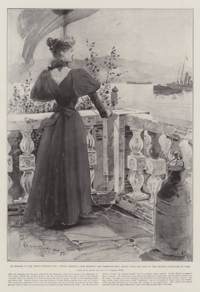 Egy epizód a görög-török háborúban, Merlin konzul felesége felemeli a kommunikációs jelet a volói brit konzulátus tetejéről alkotó: Henry Charles Seppings Wright