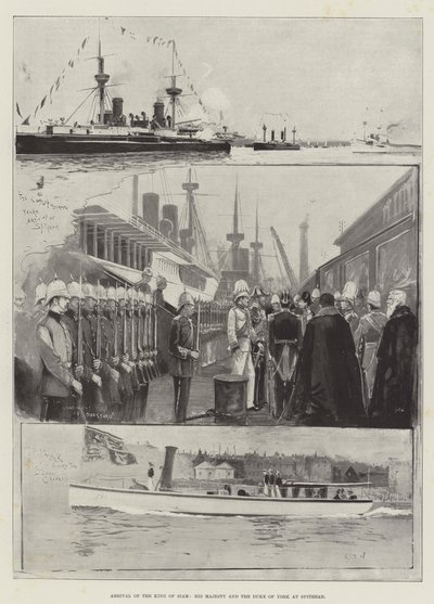 A sziámi király, Őfelsége és a York herceg megérkezése Spitheadbe alkotó: Henry Charles Seppings Wright