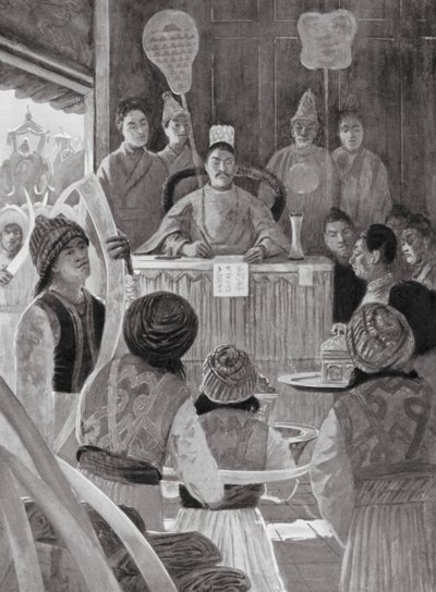 Sziámi követek tisztelegnek a kínai császár előtt (litográfia) alkotó: Henry Charles Seppings Wright
